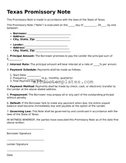 Free Promissory Note Document for Texas State