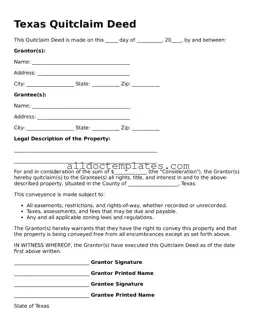 Free Quitclaim Deed Document for Texas State