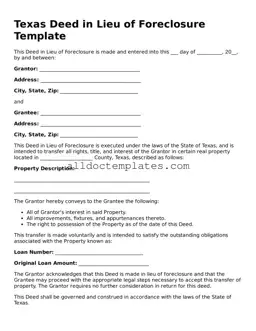 Free Deed in Lieu of Foreclosure Document for Texas State