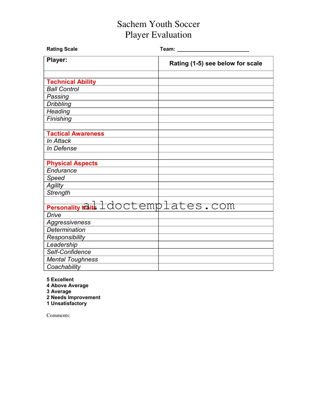 Fill in a Valid Soccer Player Evaluation Form