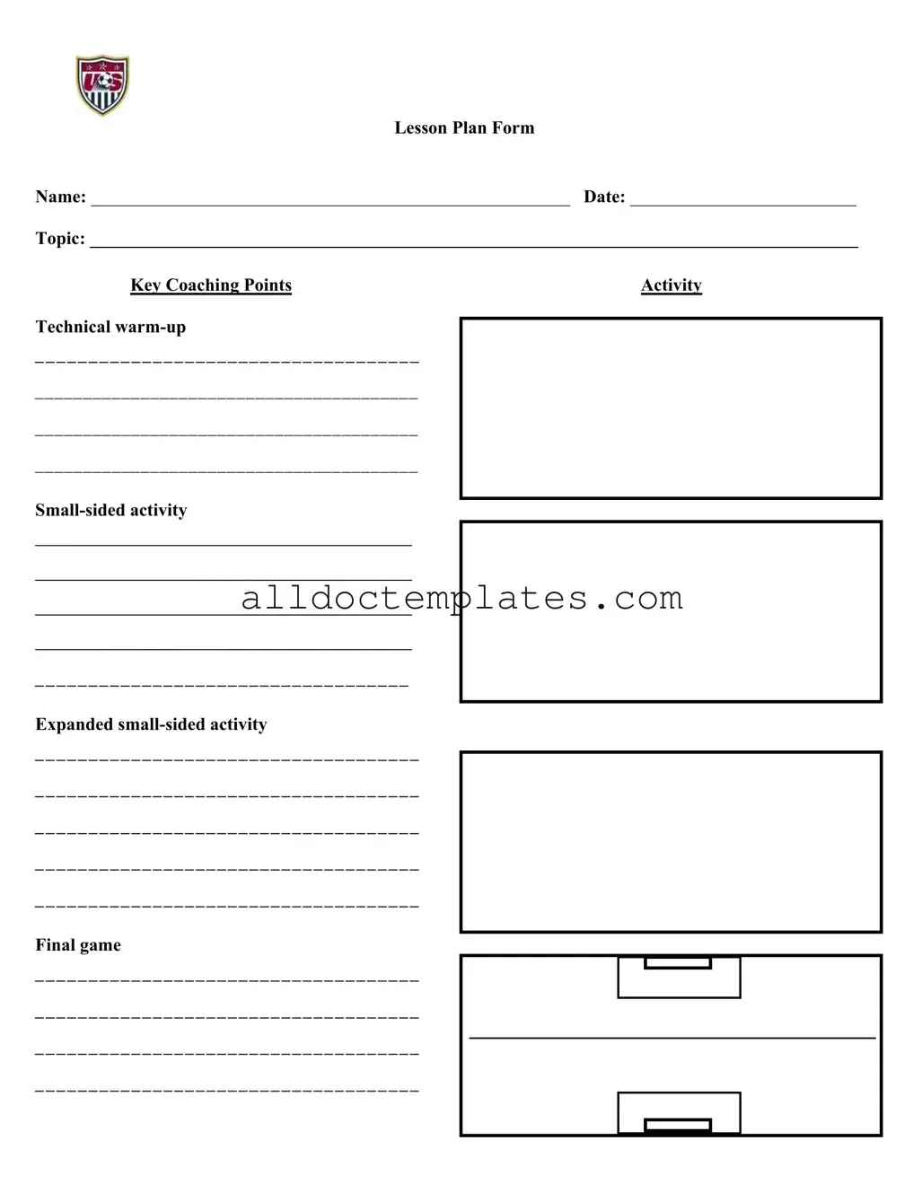 Fill in a Valid Soccer Training Session Plan Form