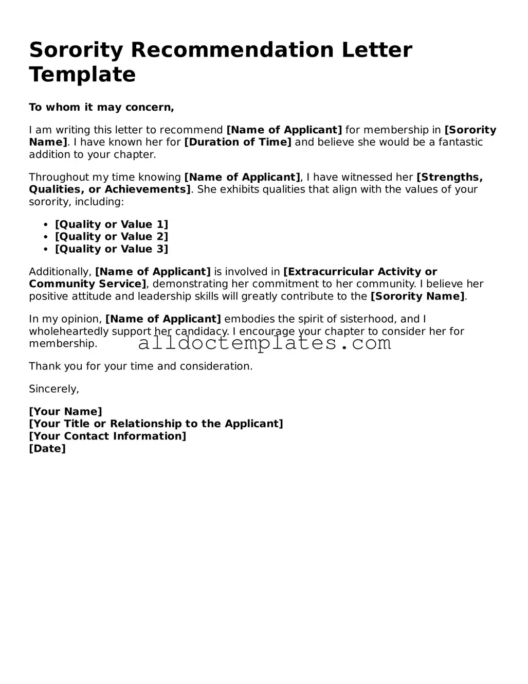 Valid Sorority Recommendation Letter Template