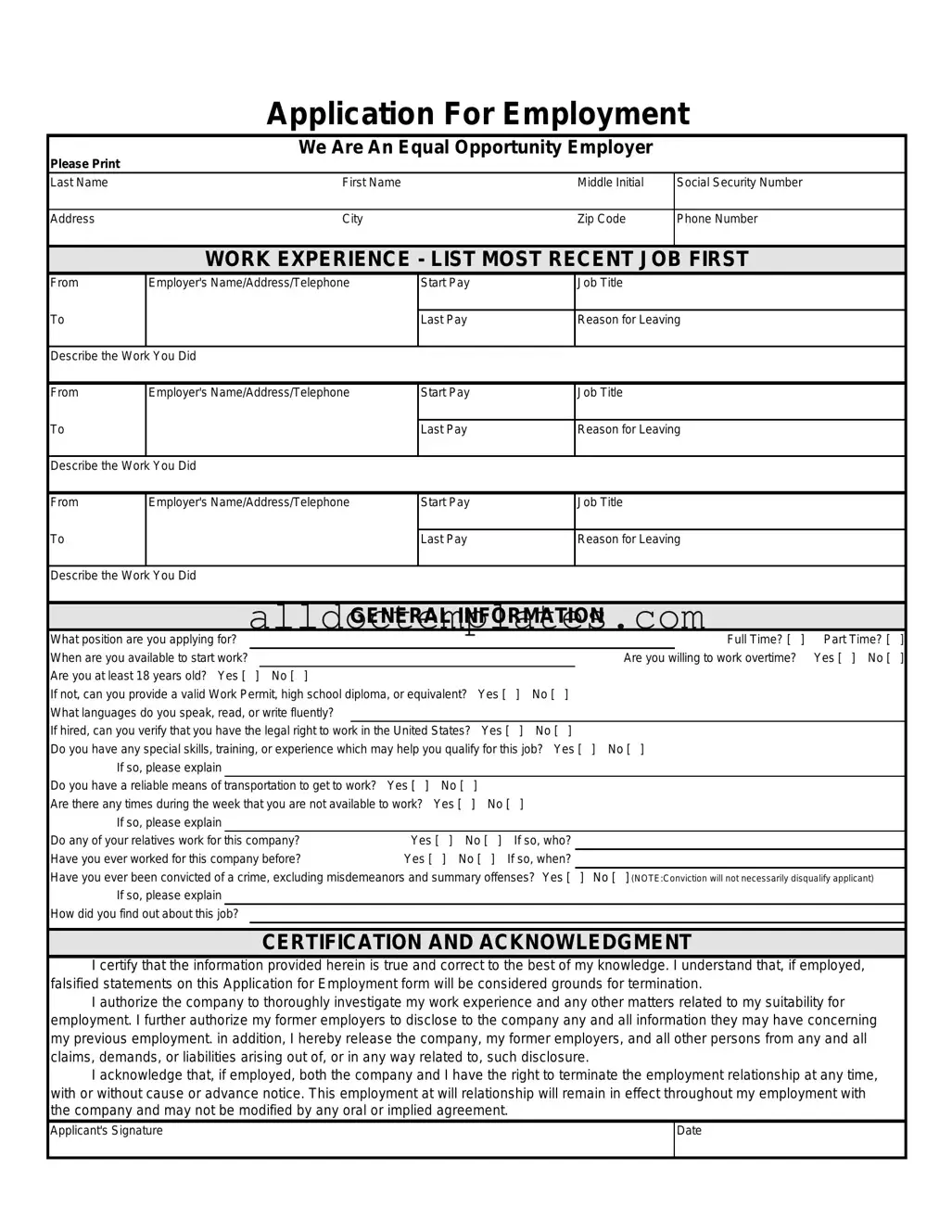 Fill in a Valid Spanish Application Employment Form