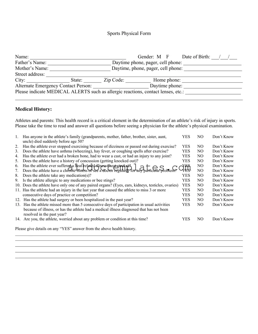 Fill in a Valid Sports Physical Form