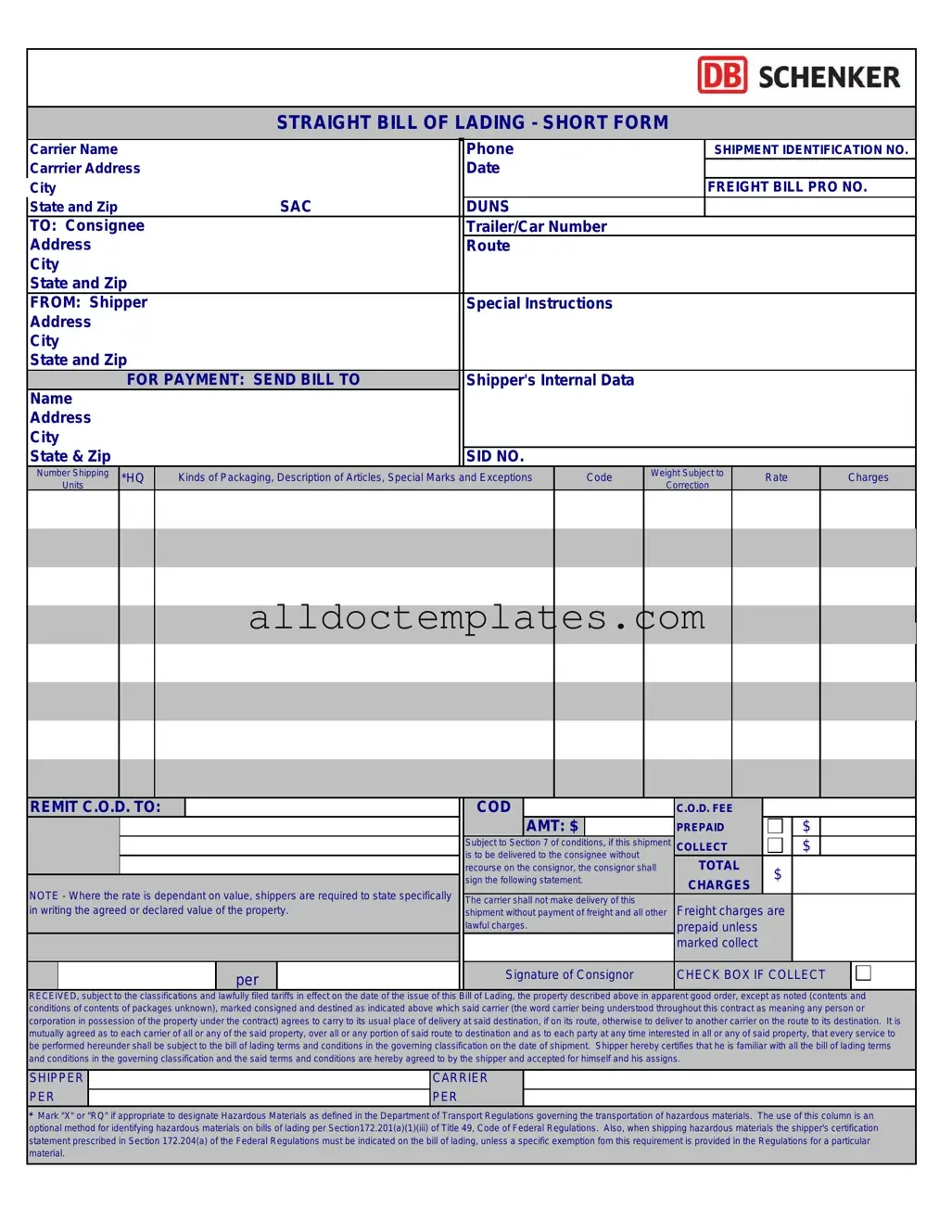 Fill in a Valid Straight Bill Of Lading Form