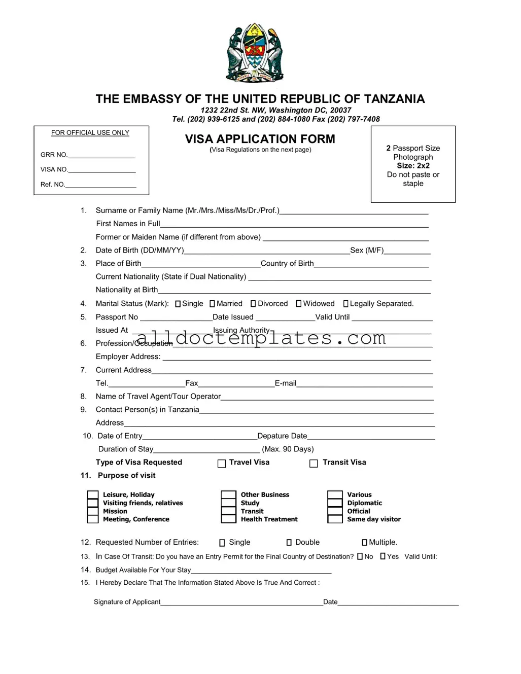 Fill in a Valid Tanzania Visa Applicaiton Form