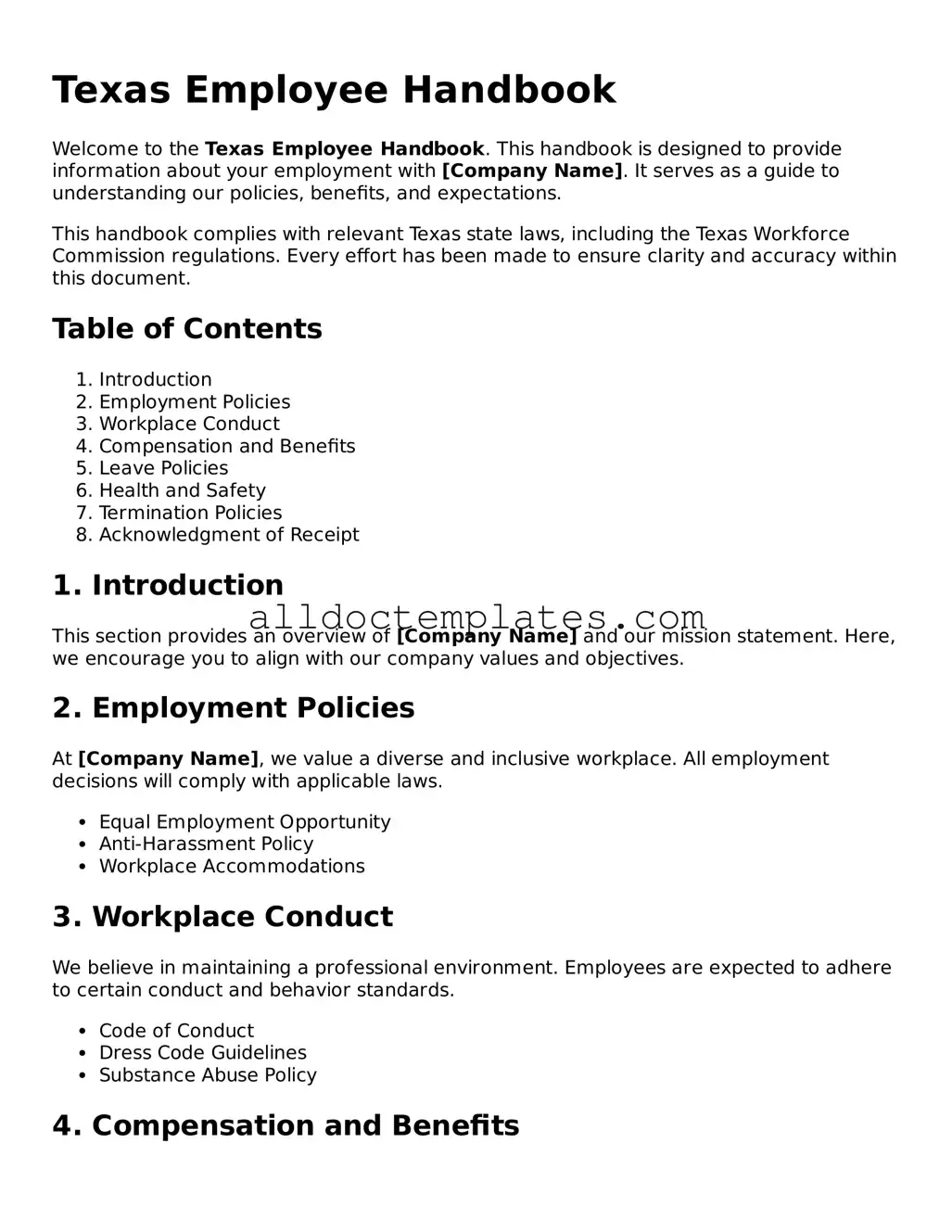 Free Employee Handbook Document for Texas State