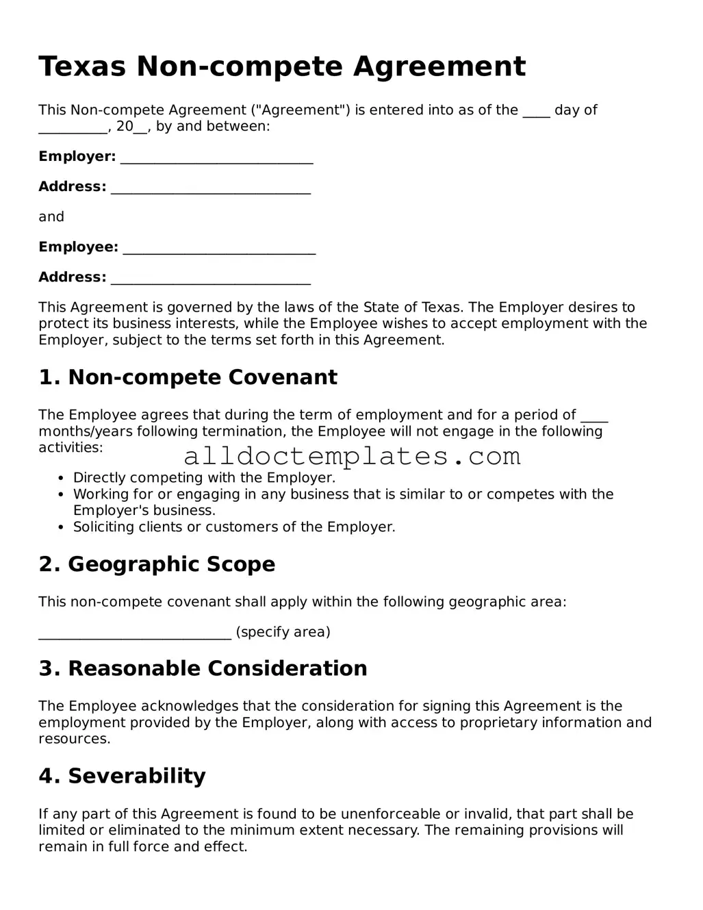 Free Non-compete Agreement Document for Texas State