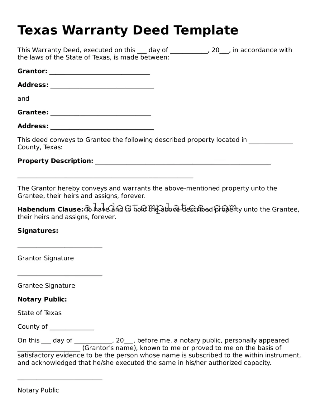 Free Deed Document for Texas State