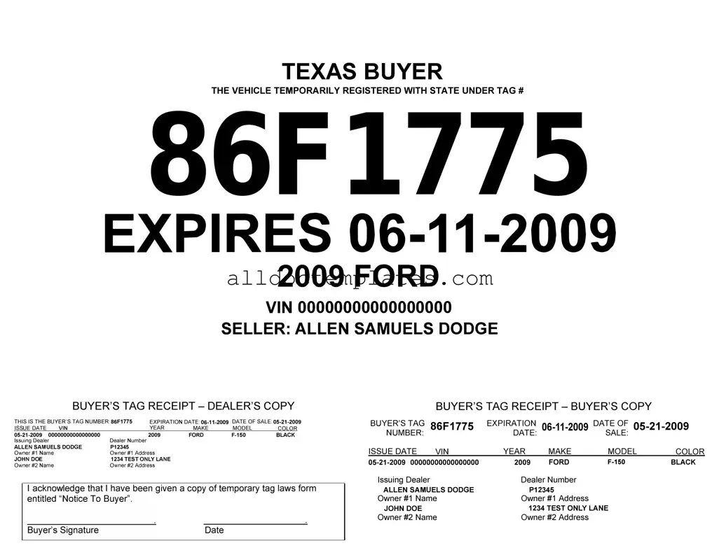 Fill in a Valid Texas Temporary Tag Form