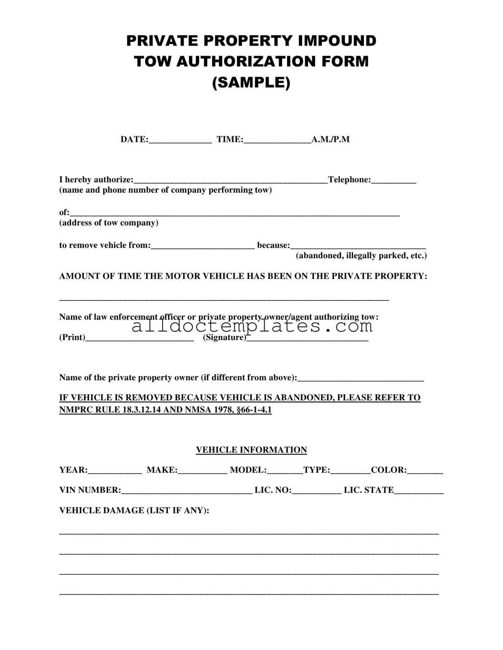 Fill in a Valid Tow Authorization Form