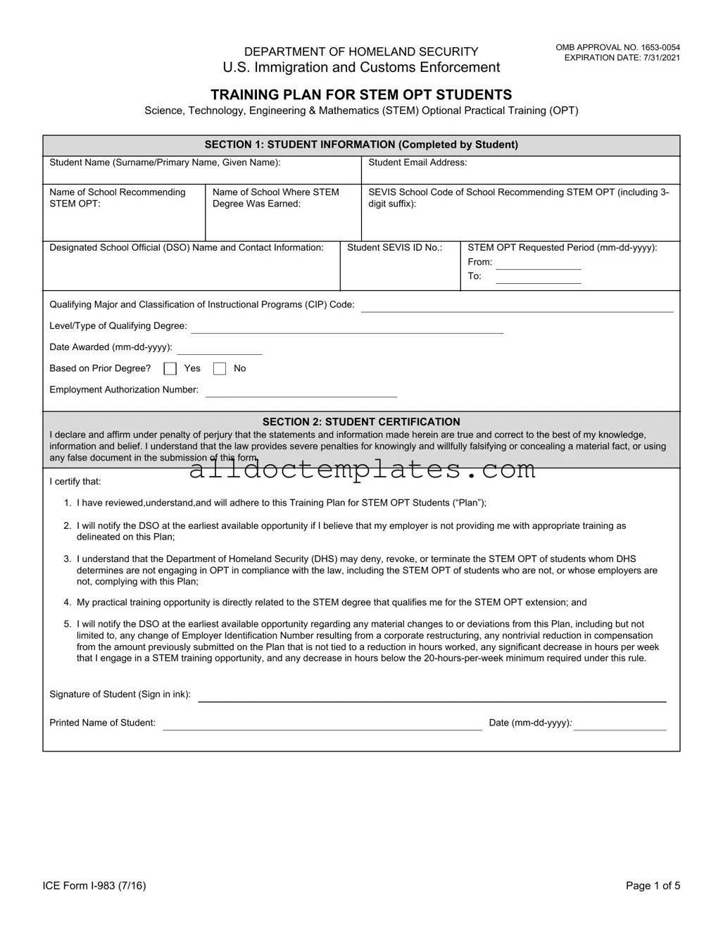Fill in a Valid ICE I-983 Form