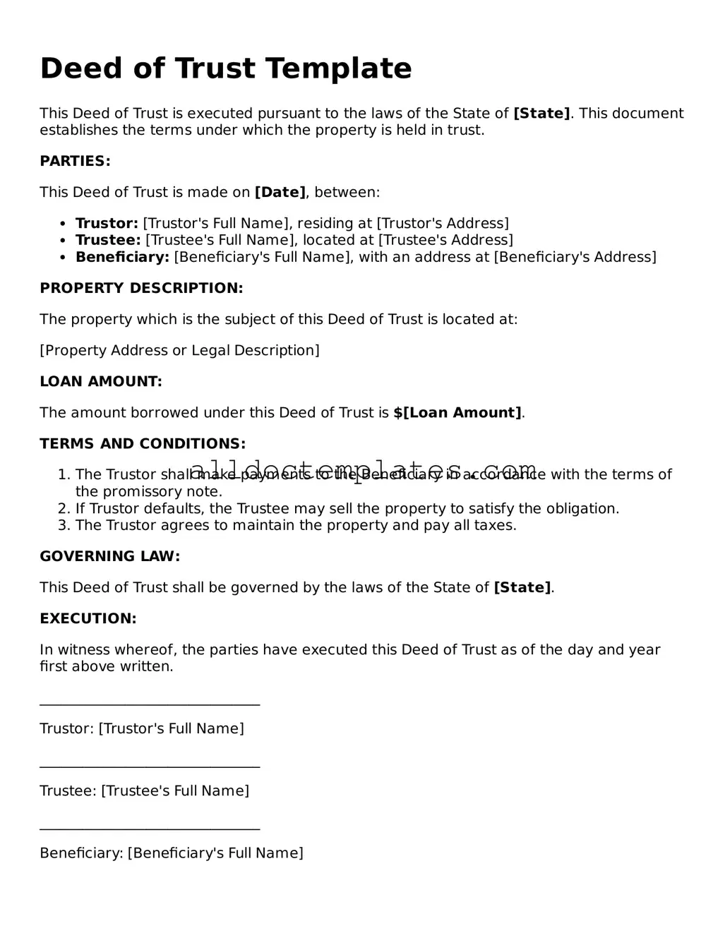 Valid Deed of Trust Template