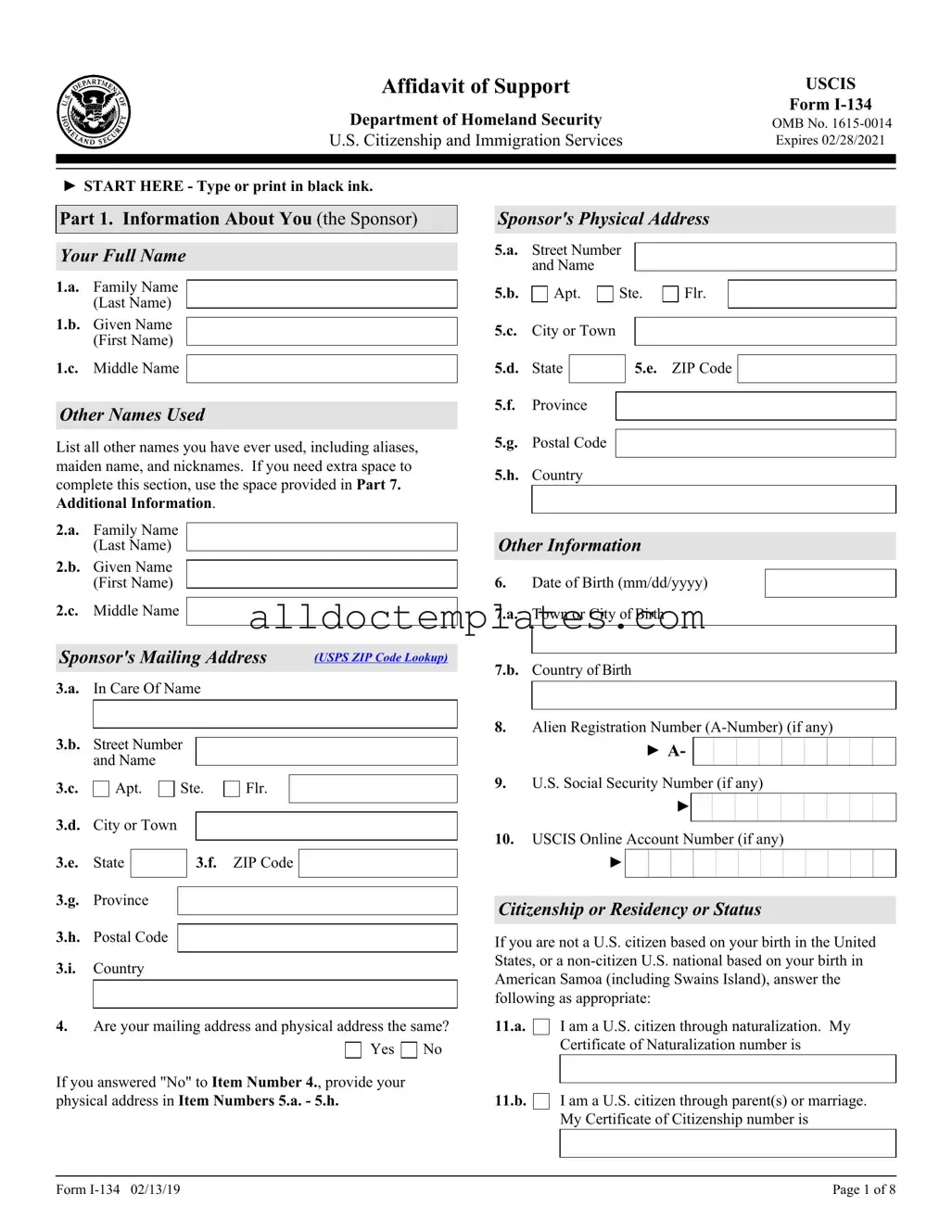 Fill in a Valid USCIS I-134 Form