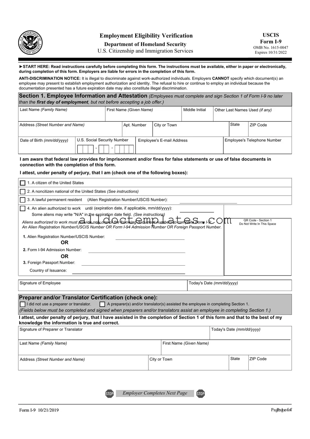 Fill in a Valid USCIS I-9 Form