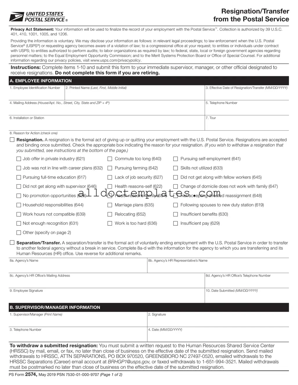 Fill in a Valid Usps Resignation Form