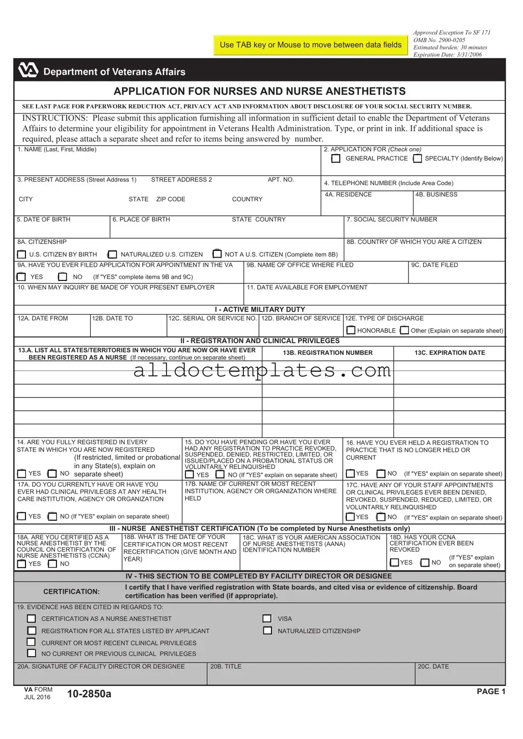 Fill in a Valid VA 10-2850a Form