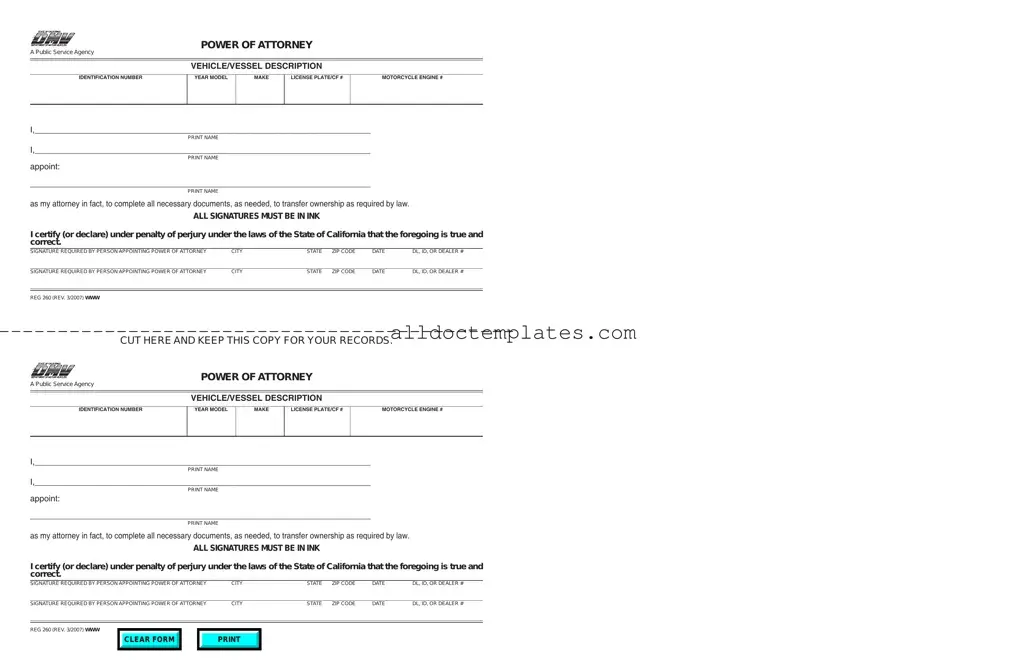 Fill in a Valid Vehicle POA REG 260 Form
