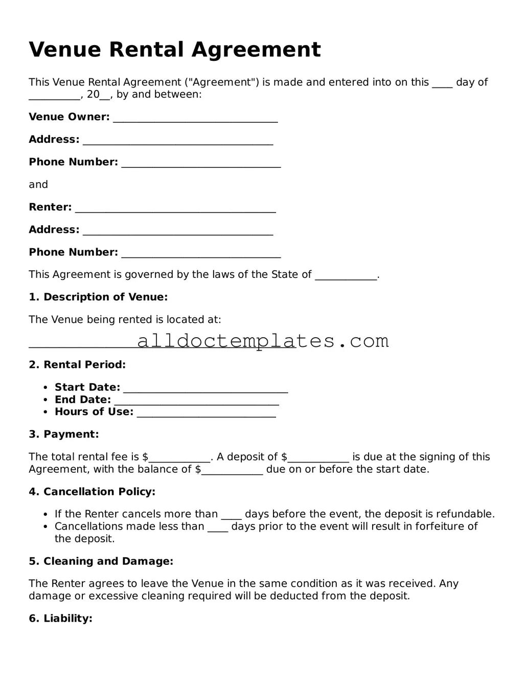Valid Venue Rental Agreement Template