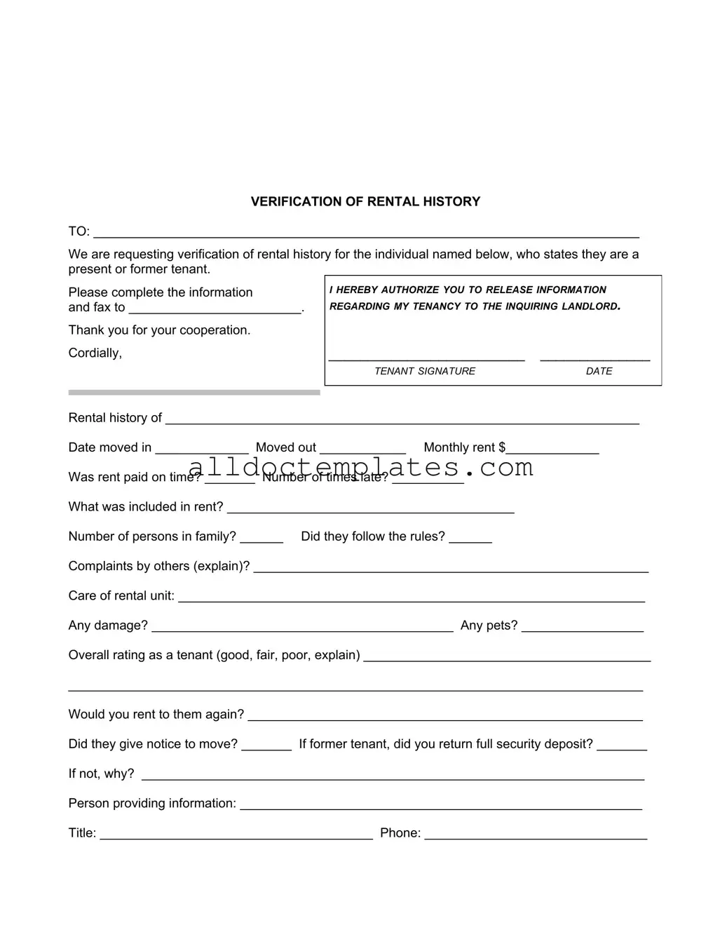Fill in a Valid Verification Rental Form