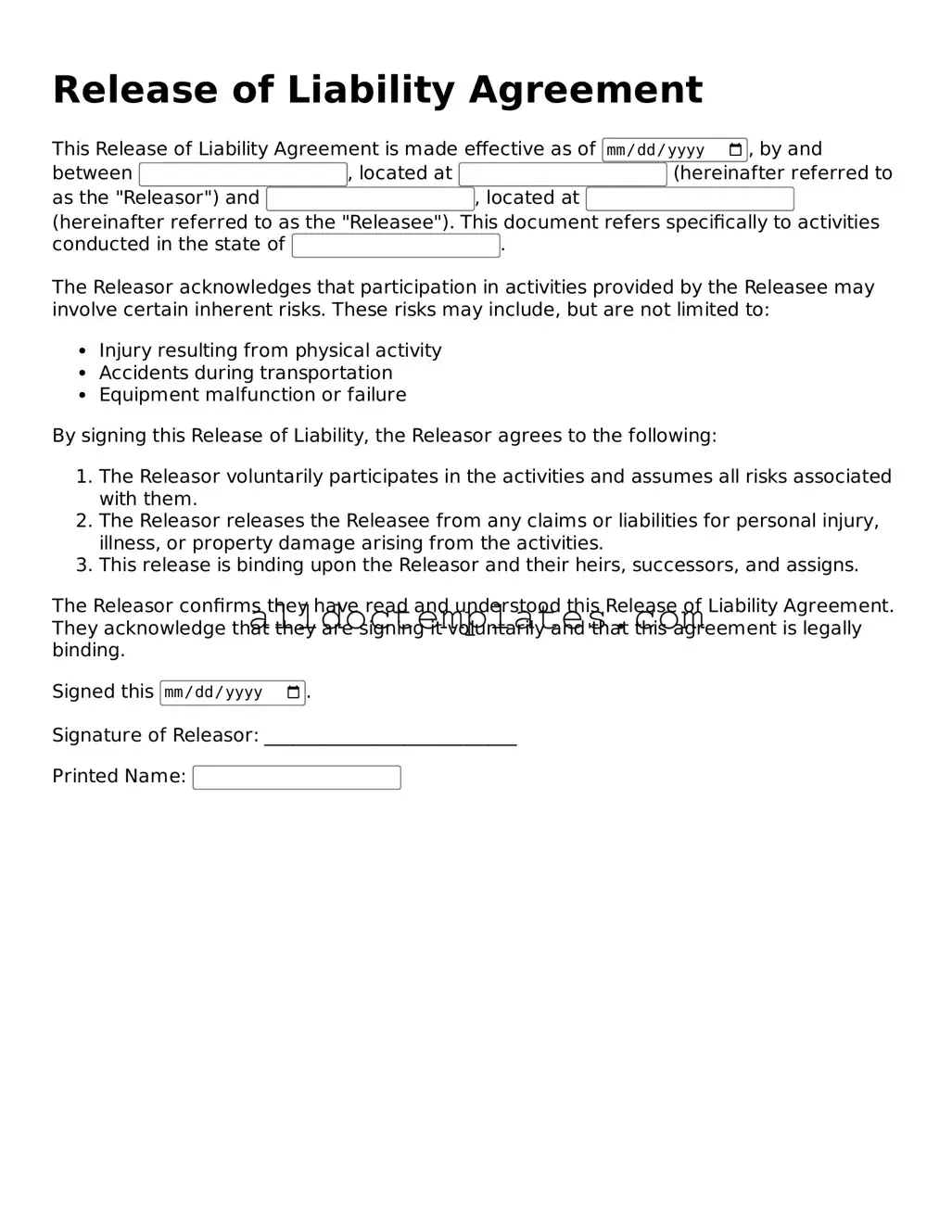Valid Release of Liability Template