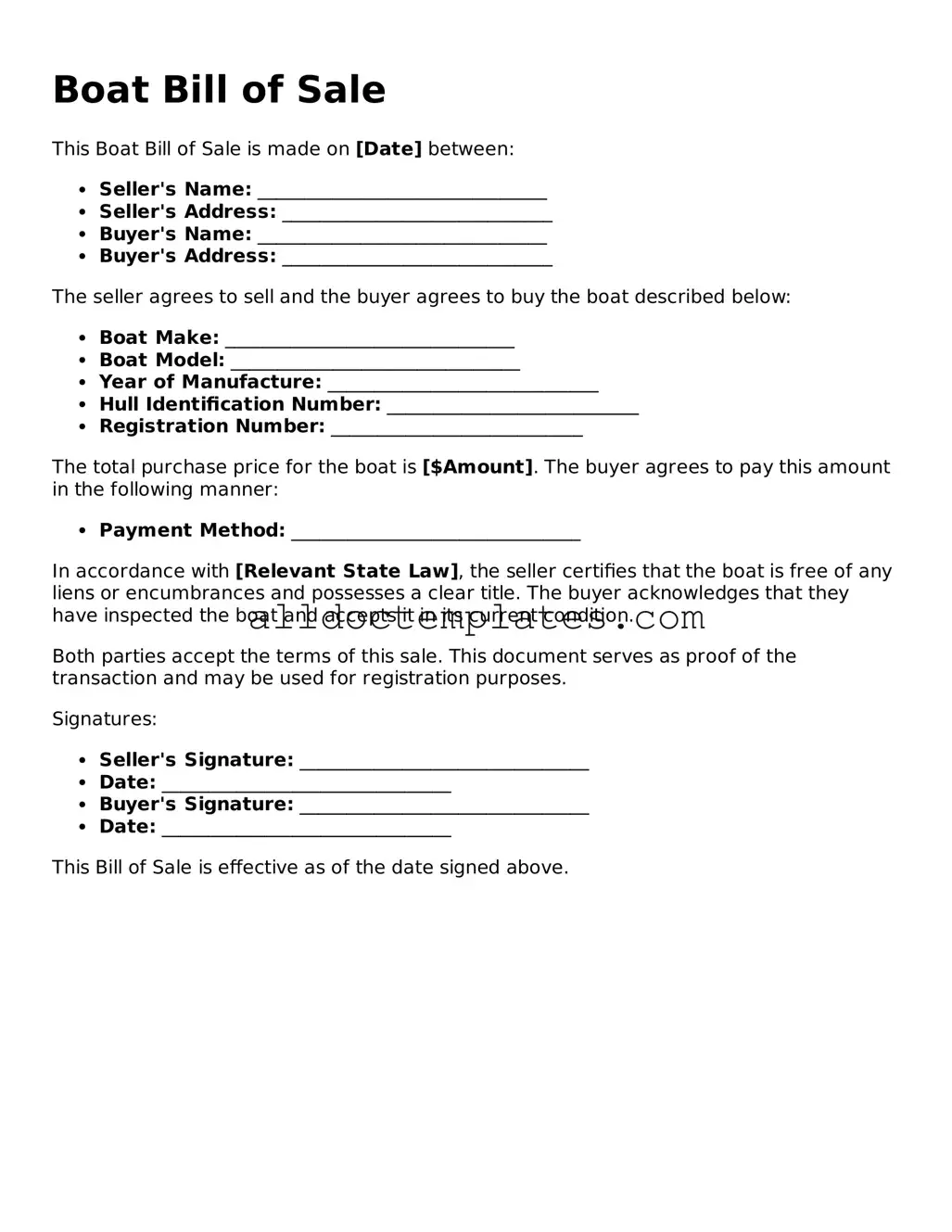 Valid Boat Bill of Sale Template