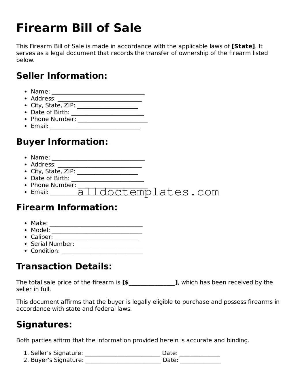 Valid Firearm Bill of Sale Template