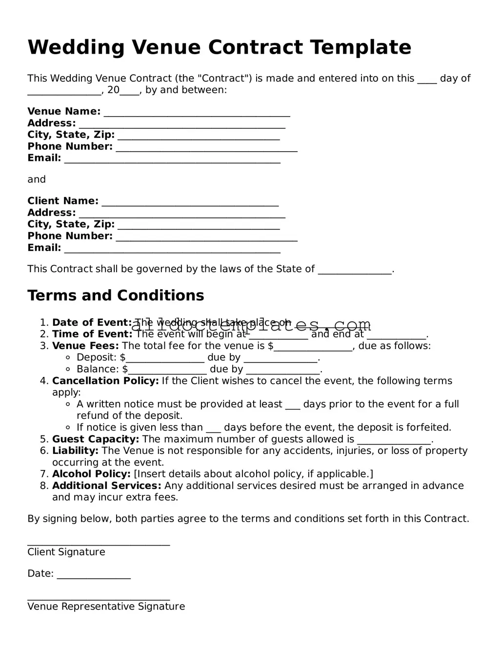 Valid Wedding Venue Contract Template