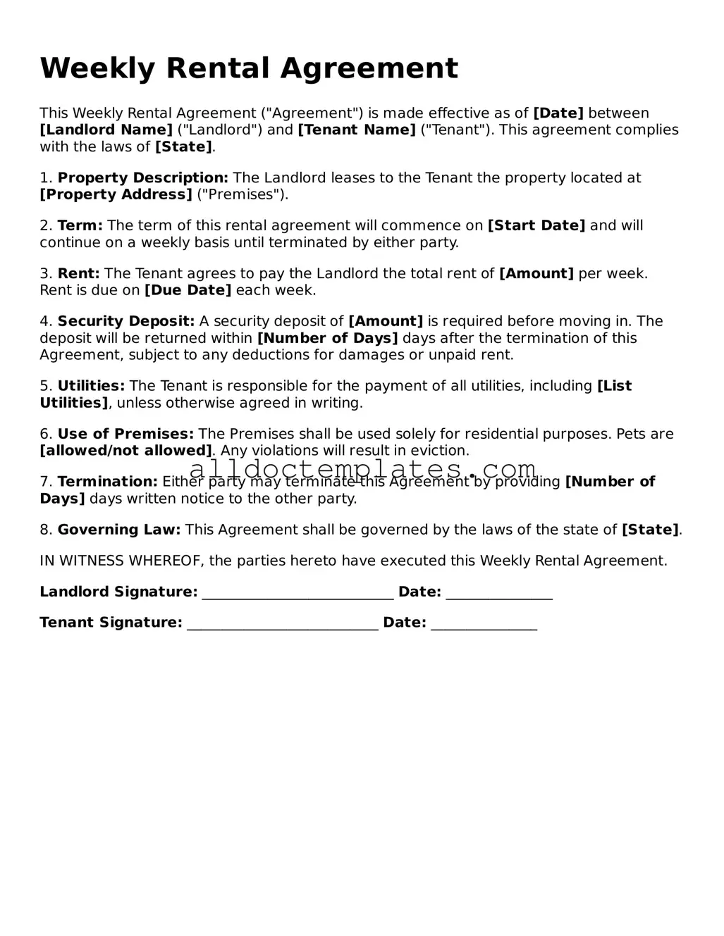 Valid Weekly Rental Agreement Template