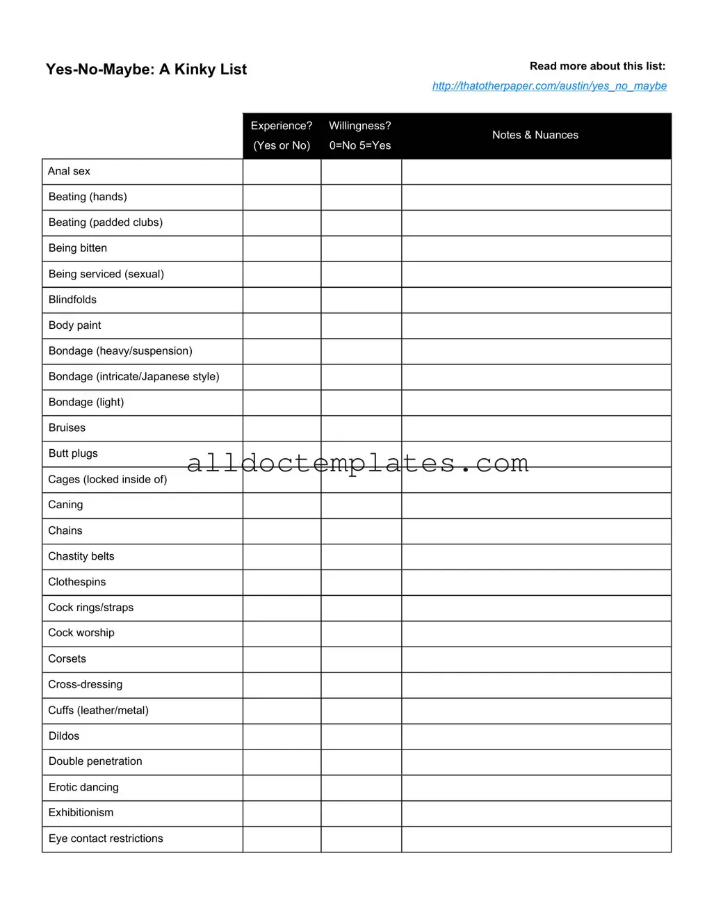 Fill in a Valid Yes No Maybe List Form