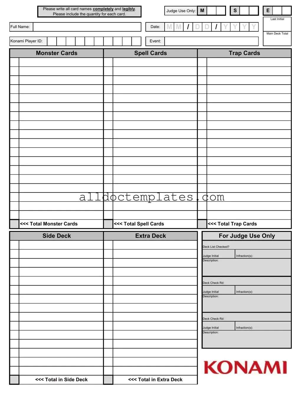 Fill in a Valid Konami Decklist Form